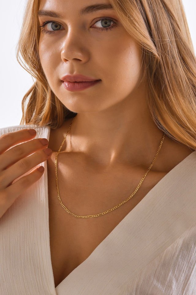 PRENSES PIRLANTA 14 Ayar Altın Figaro Zincir Kolye (40cm,45cm,50cm,55cm)