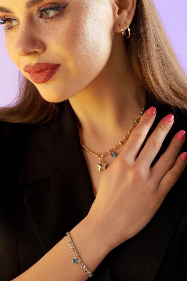 Prenses Pırlanta-14 Ayar Altın Başak Modeli Altın Bileklik Modeli