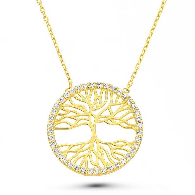 Prenses Pırlanta-14 Ayar Altın Hayat Ağacı Altın Kolye Modeli ''45 cm''