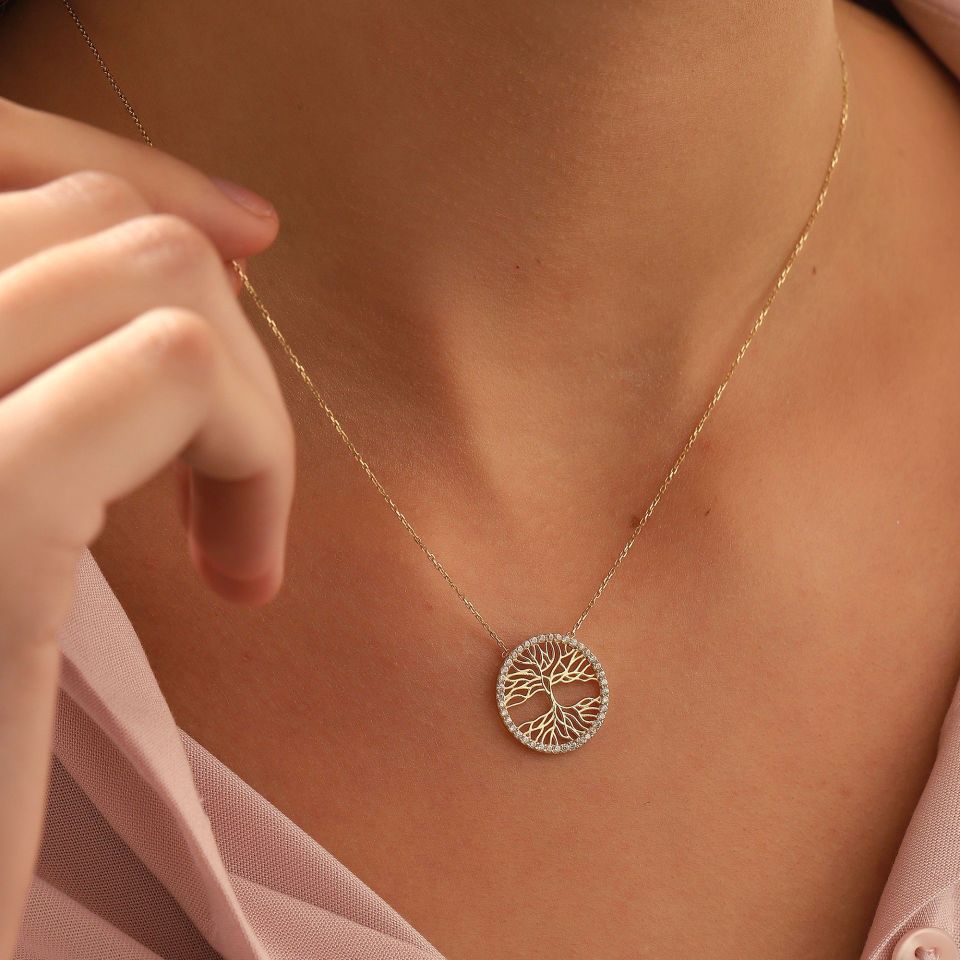 Prenses Pırlanta-14 Ayar Altın Hayat Ağacı Altın Kolye Modeli ''45 cm''