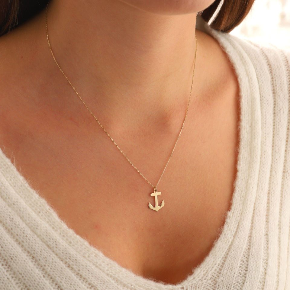 Prenses Pırlanta-14 Ayar Altın Çapa Altın Kolye Modeli ''45 cm''