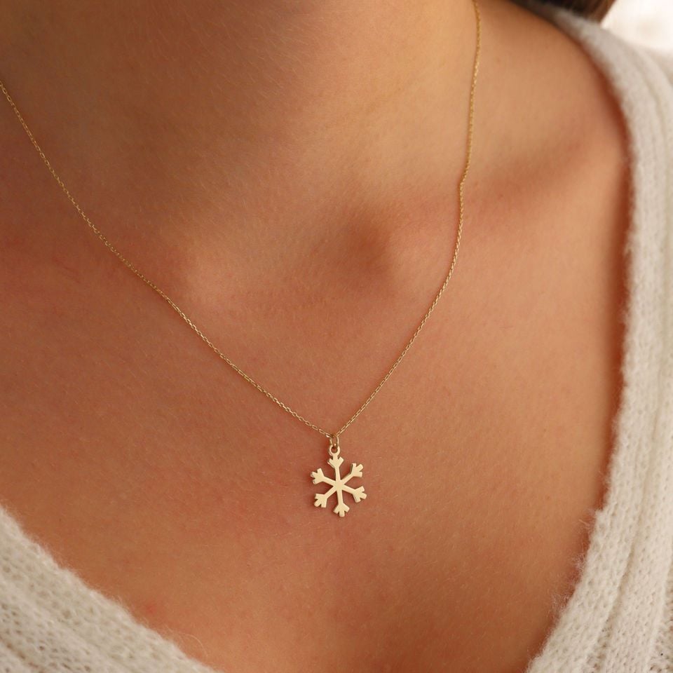 Prenses Pırlanta-14 Ayar Altın Kar Tanesi Altın Kolye Modeli ''45 cm''