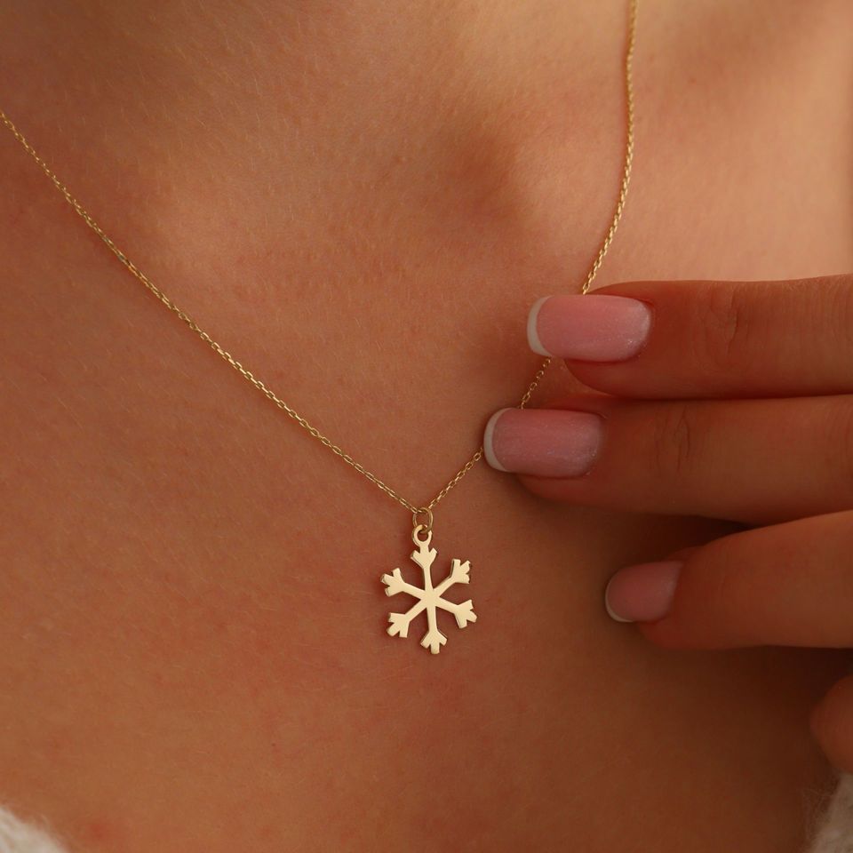 Prenses Pırlanta-14 Ayar Altın Kar Tanesi Altın Kolye Modeli ''45 cm''