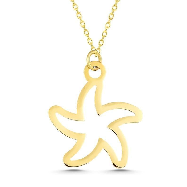 Prenses Pırlanta-14 Ayar Altın Deniz Yıldızı Altın Kolye Modeli ''45 cm''