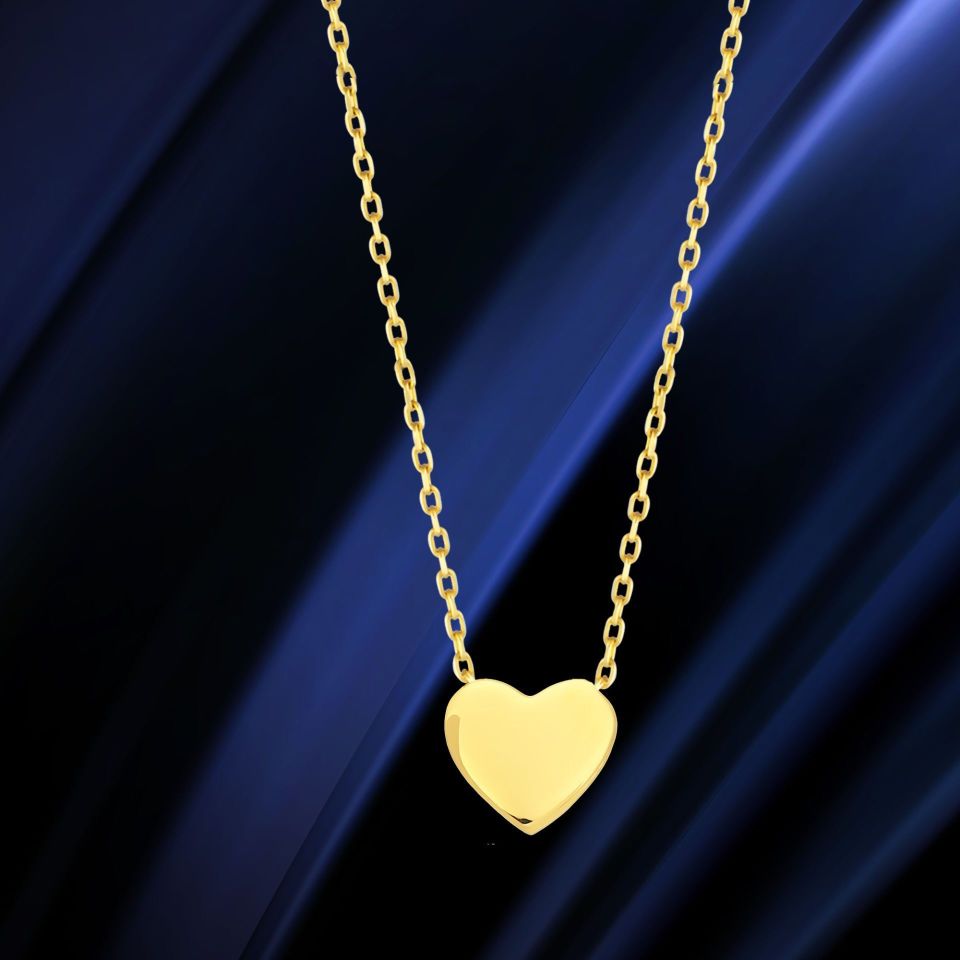 Prenses Pırlanta-14 Ayar Altın Minimal Kalp Altın Kolye Modeli ''45 cm''