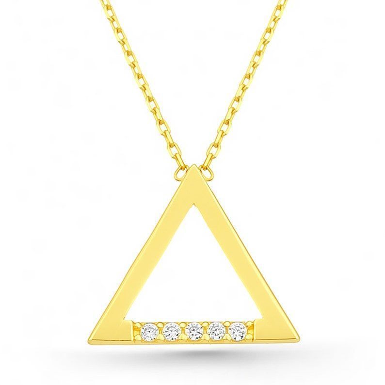 Prenses Pırlanta-14 Ayar Altın Pramit Üçgen Altın Kolye Modeli ''45 cm''