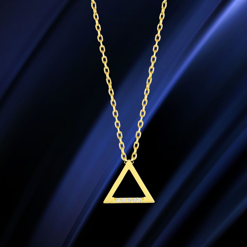 Prenses Pırlanta-14 Ayar Altın Pramit Üçgen Altın Kolye Modeli ''45 cm''
