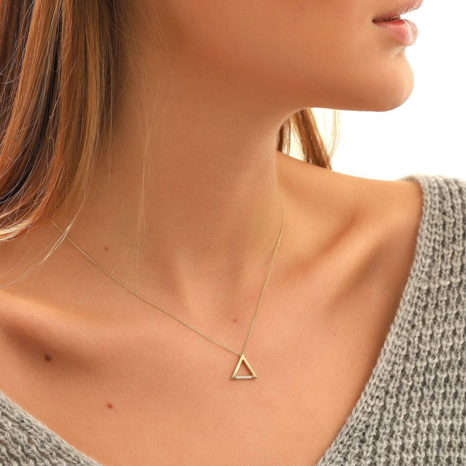 Prenses Pırlanta-14 Ayar Altın Pramit Üçgen Altın Kolye Modeli ''45 cm''
