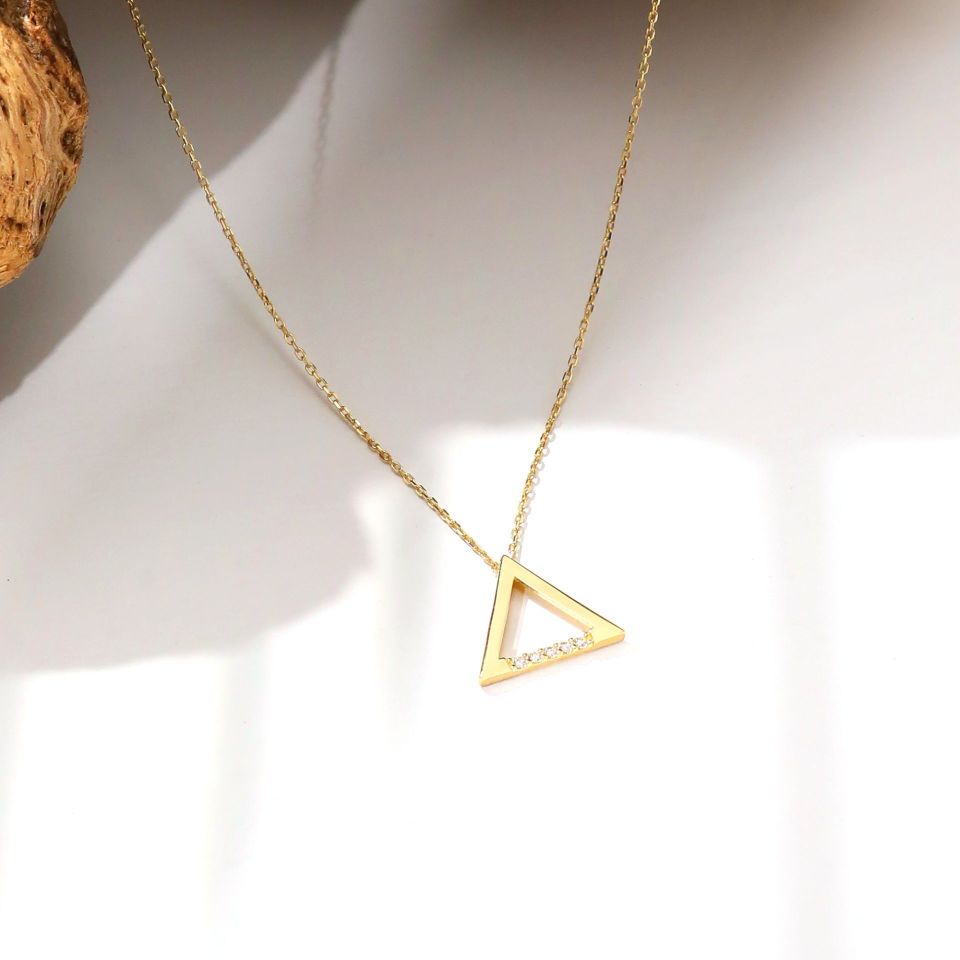 Prenses Pırlanta-14 Ayar Altın Pramit Üçgen Altın Kolye Modeli ''45 cm''