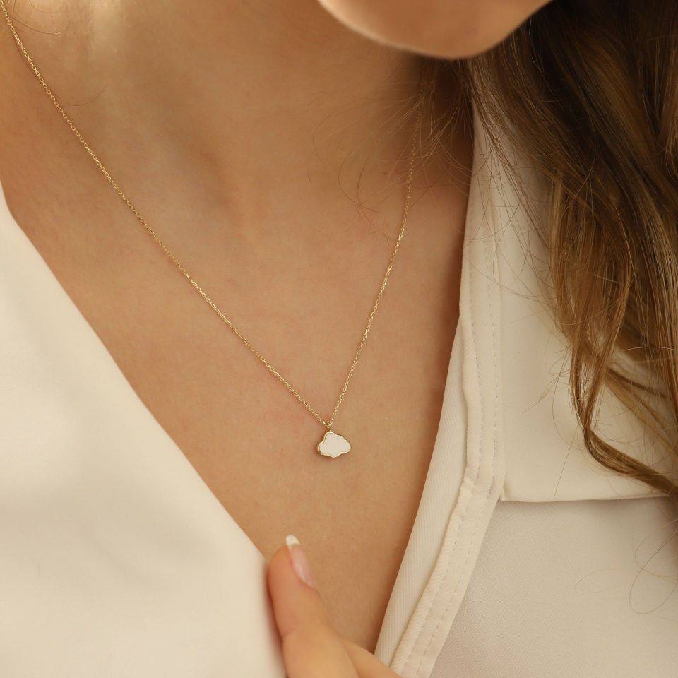 Prenses Pırlanta-14 Ayar Altın Mineli Bulut Altın Kolye Modeli ''45 cm''