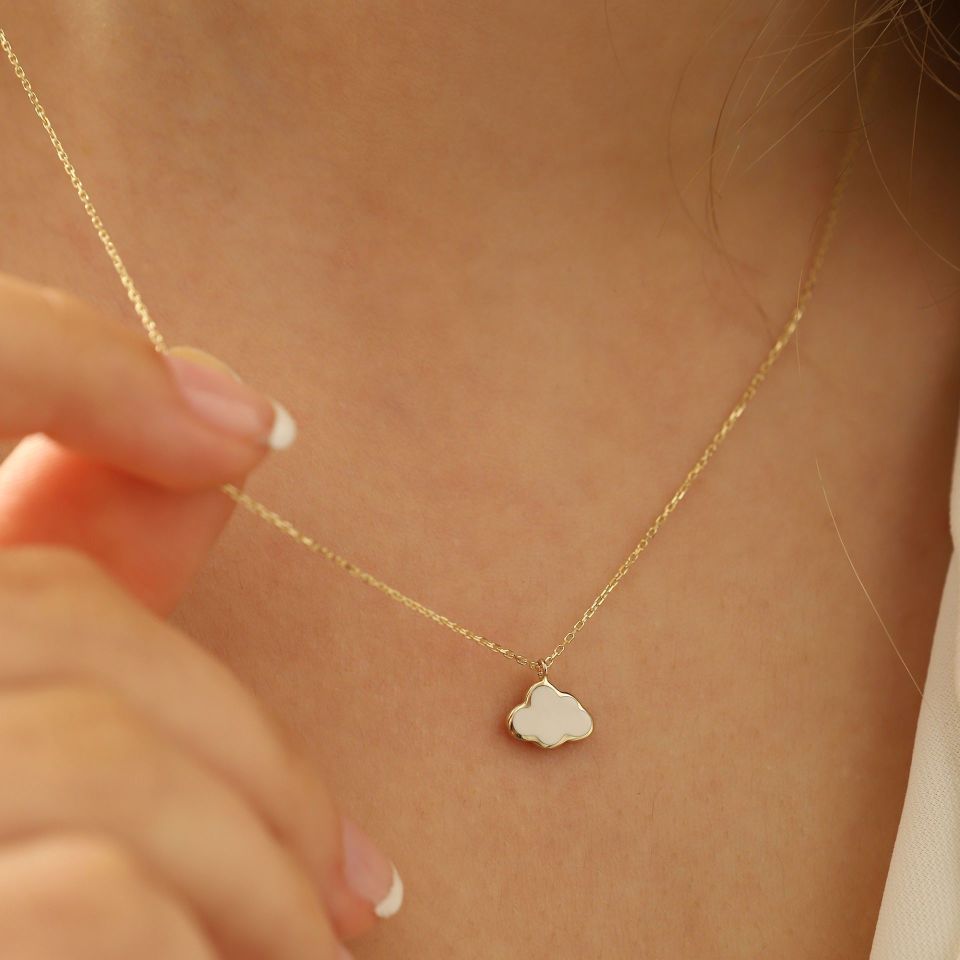 Prenses Pırlanta-14 Ayar Altın Mineli Bulut Altın Kolye Modeli ''45 cm''