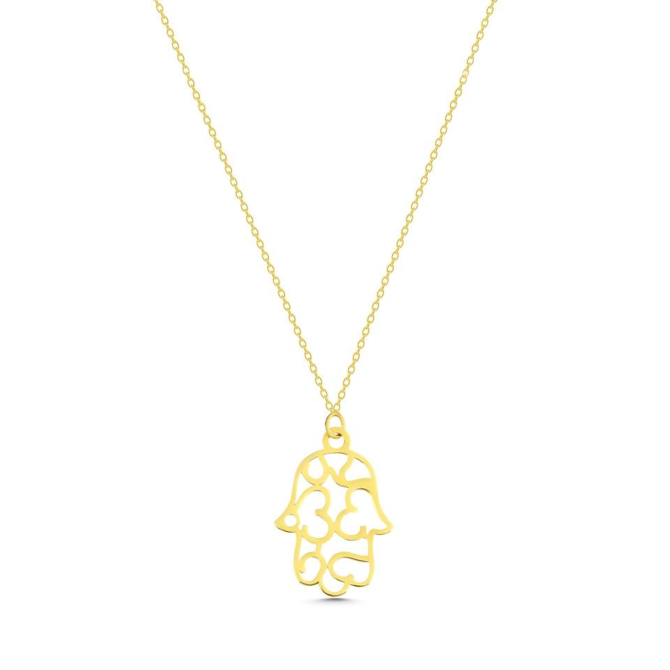 Prenses Pırlanta-14 Ayar Altın Fatma Ana Eli Altın Kolye Modeli ''45 cm''