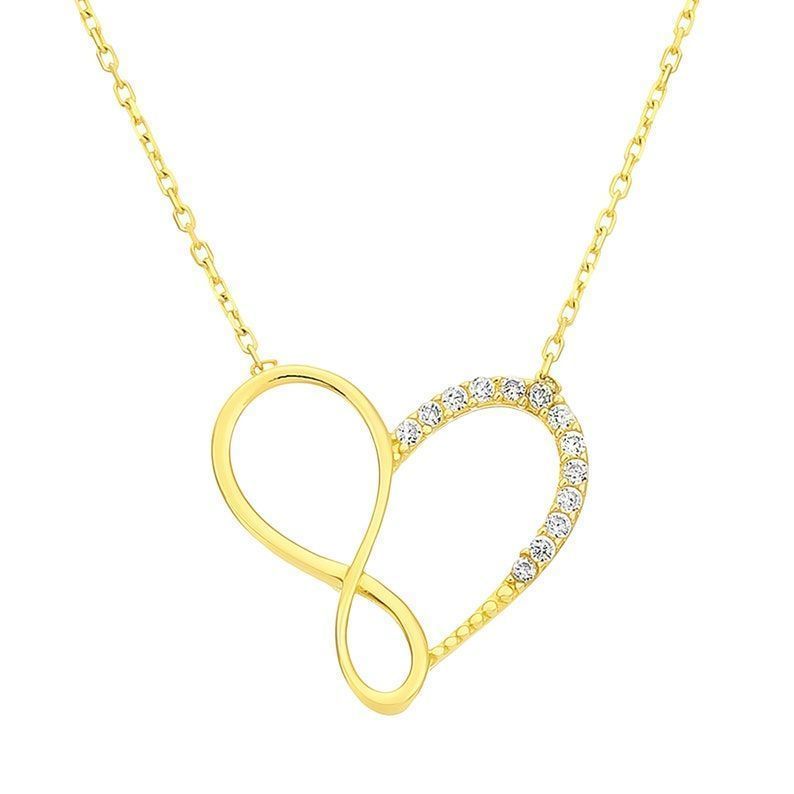 Prenses Pırlanta-14 Ayar Altın Sonsuzluk Kalp Altın Kolye Modeli ''45 cm''