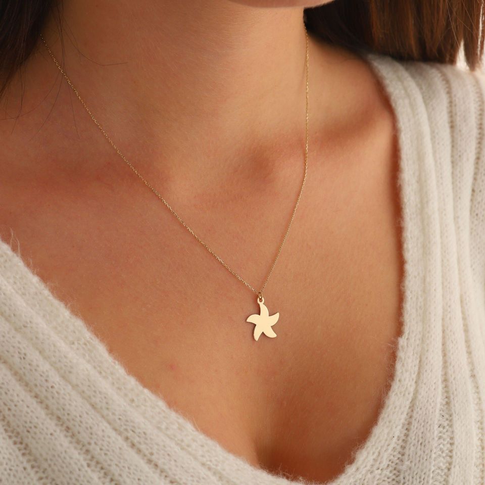 Prenses Pırlanta-14 Ayar Altın Deniz Yıldızı Altın Kolye Modeli ''45 cm''