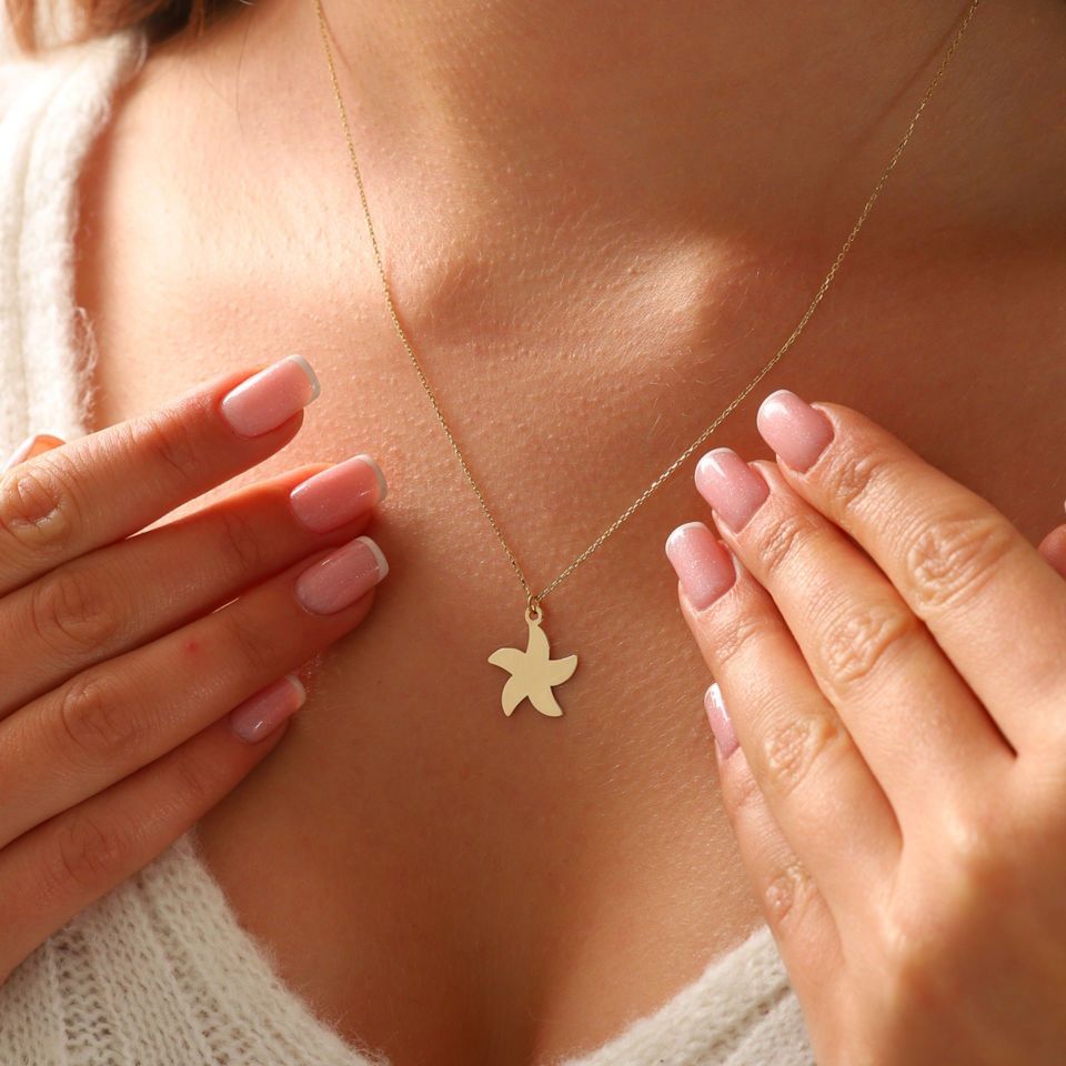 Prenses Pırlanta-14 Ayar Altın Deniz Yıldızı Altın Kolye Modeli ''45 cm''