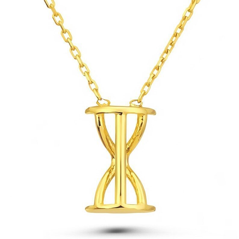 Prenses Pırlanta-14 Ayar Altın Kum Saati Altın Kolye Modeli ''45 cm''