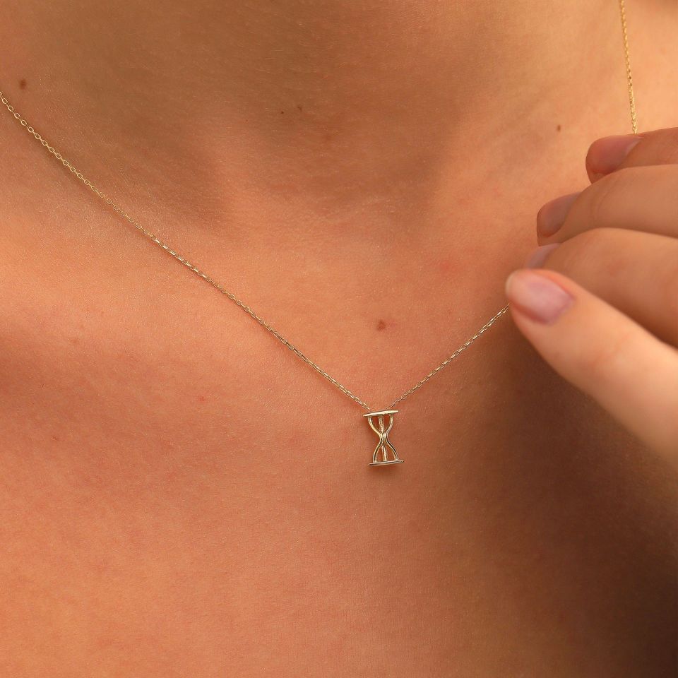 Prenses Pırlanta-14 Ayar Altın Kum Saati Altın Kolye Modeli ''45 cm''