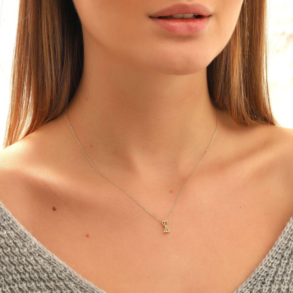 Prenses Pırlanta-14 Ayar Altın Kum Saati Altın Kolye Modeli ''45 cm''