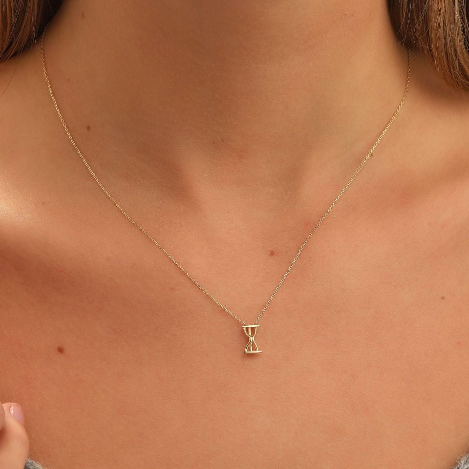 Prenses Pırlanta-14 Ayar Altın Kum Saati Altın Kolye Modeli ''45 cm''