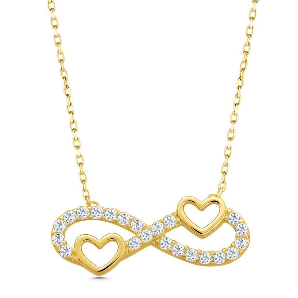 Prenses Pırlanta-14 Ayar Altın Kalpli Sonsuzluk Aşk Altın Kolye Modeli ''45 cm''