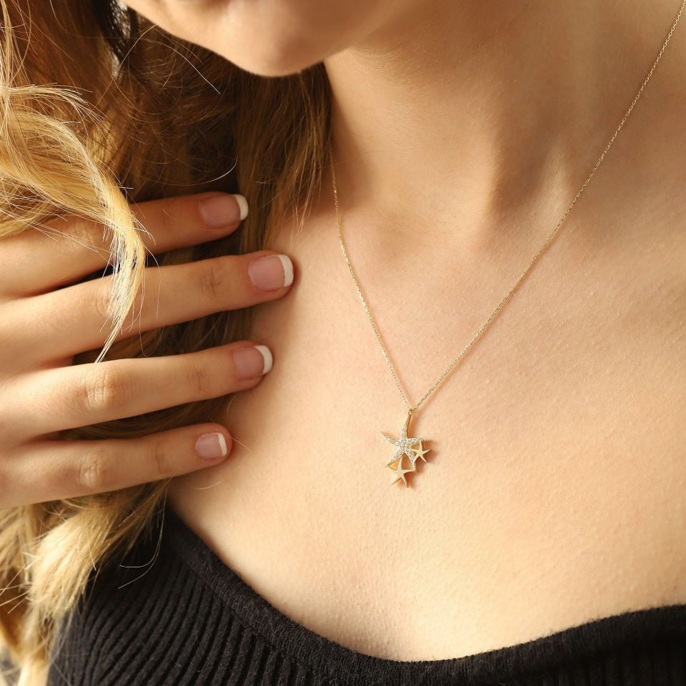 Prenses Pırlanta-14 Ayar Altın Deniz Yıldızı Altın Kolye Modeli ''45 cm''