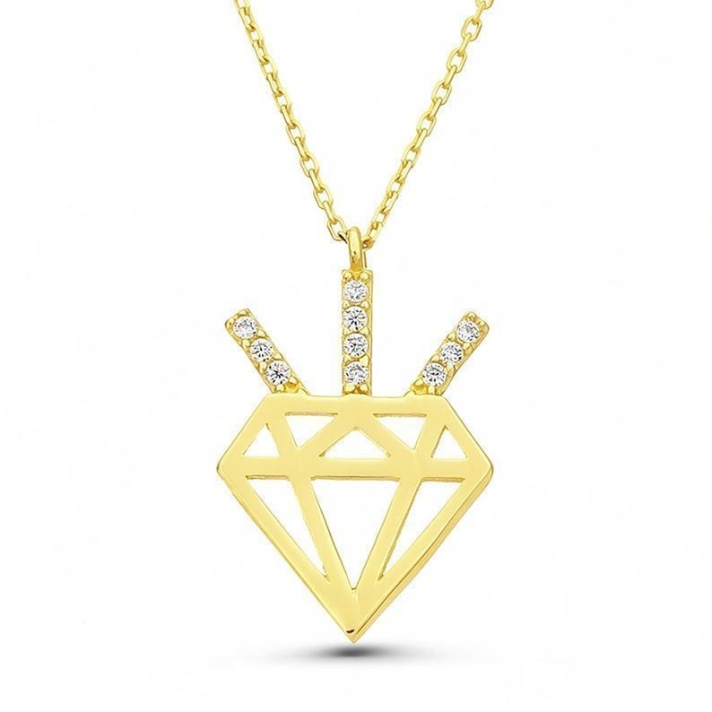 Prenses Pırlanta-14 Ayar Altın Elmas Deseni Altın Kolye Modeli ''45 cm''