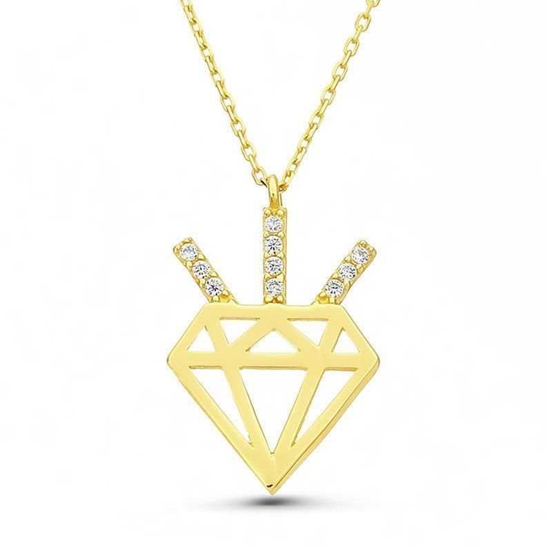 Prenses Pırlanta-14 Ayar Altın Elmas Deseni Altın Kolye Modeli ''45 cm''