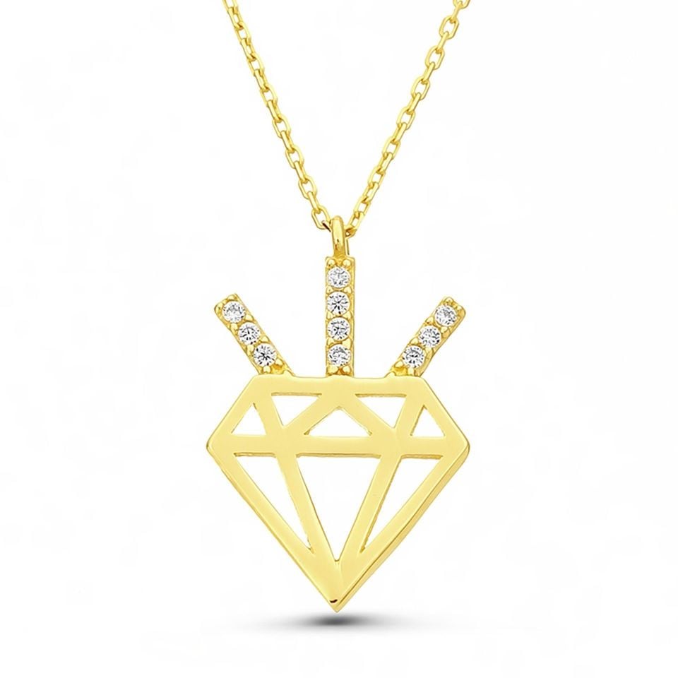 Prenses Pırlanta-14 Ayar Altın Elmas Deseni Altın Kolye Modeli ''45 cm''