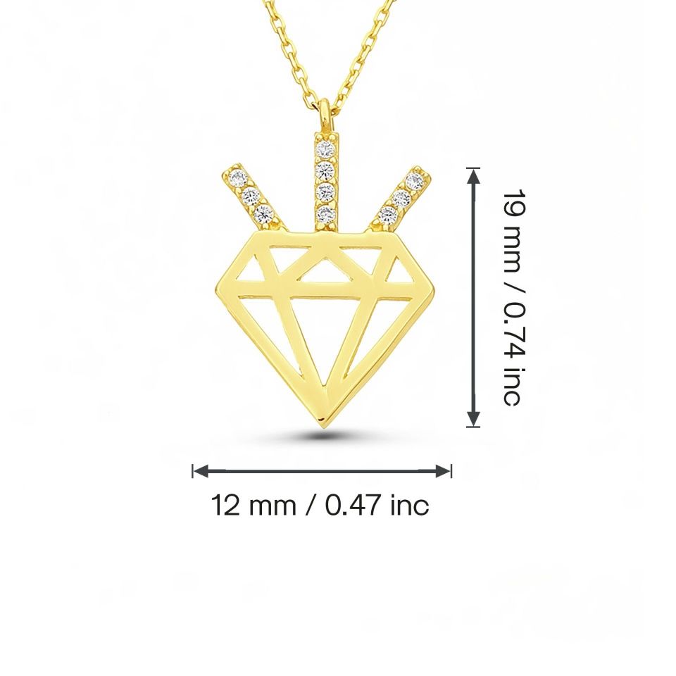 Prenses Pırlanta-14 Ayar Altın Elmas Deseni Altın Kolye Modeli ''45 cm''