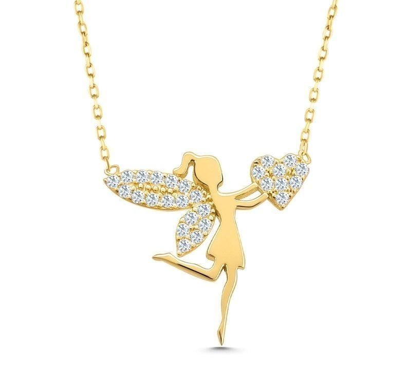 Prenses Pırlanta-14 Ayar Altın Kız, Çocuk Su Perisi Altın Kolye Modeli ''45 cm''