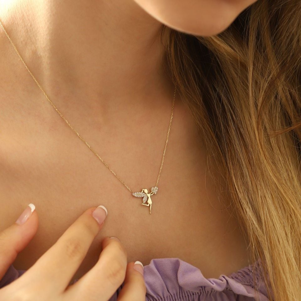 Prenses Pırlanta-14 Ayar Altın Kız, Çocuk Su Perisi Altın Kolye Modeli ''45 cm''