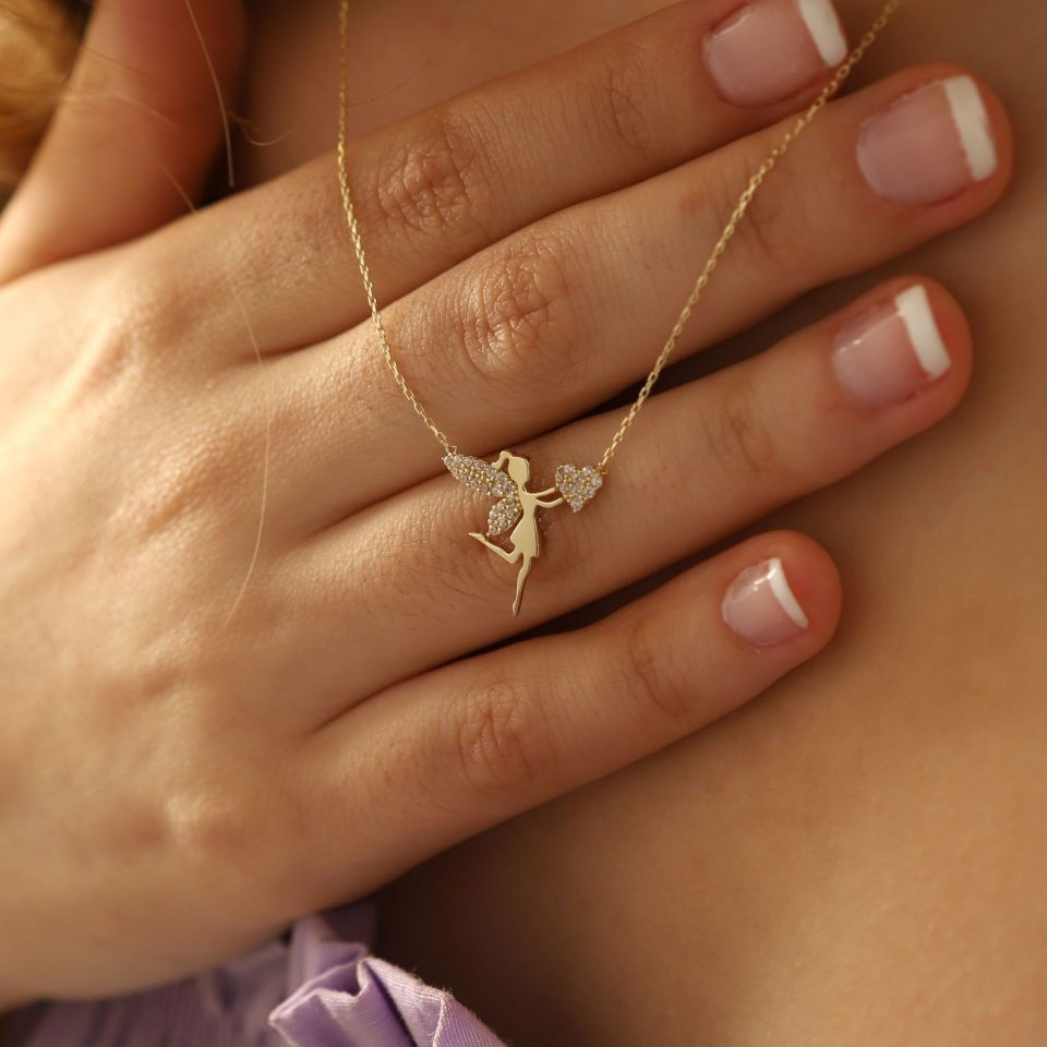 Prenses Pırlanta-14 Ayar Altın Kız, Çocuk Su Perisi Altın Kolye Modeli ''45 cm''