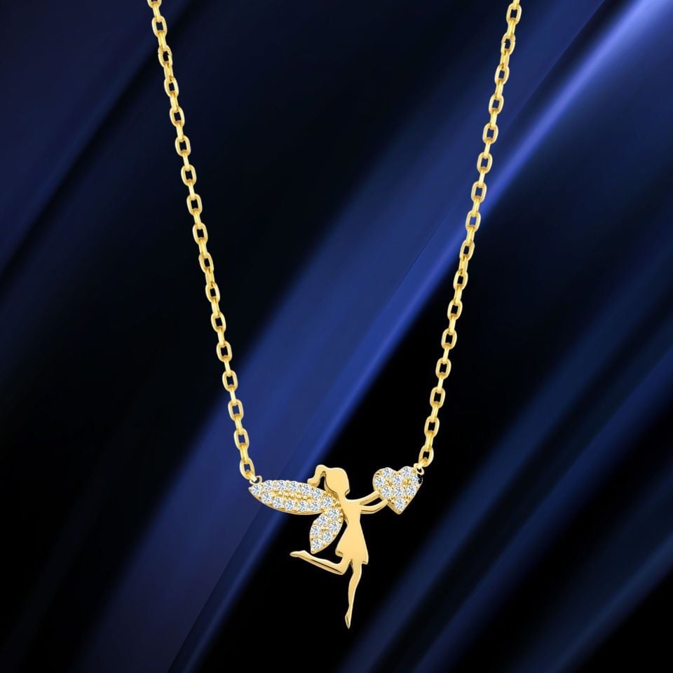 Prenses Pırlanta-14 Ayar Altın Kız, Çocuk Su Perisi Altın Kolye Modeli ''45 cm''