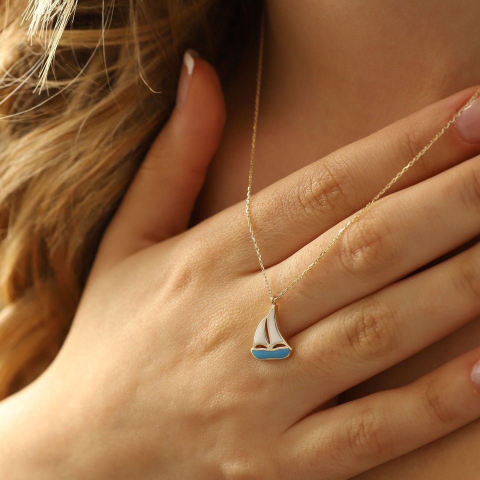 Prenses Pırlanta-14 Ayar Altın Denizci Tekne Altın Kolye Modeli ''45 cm''