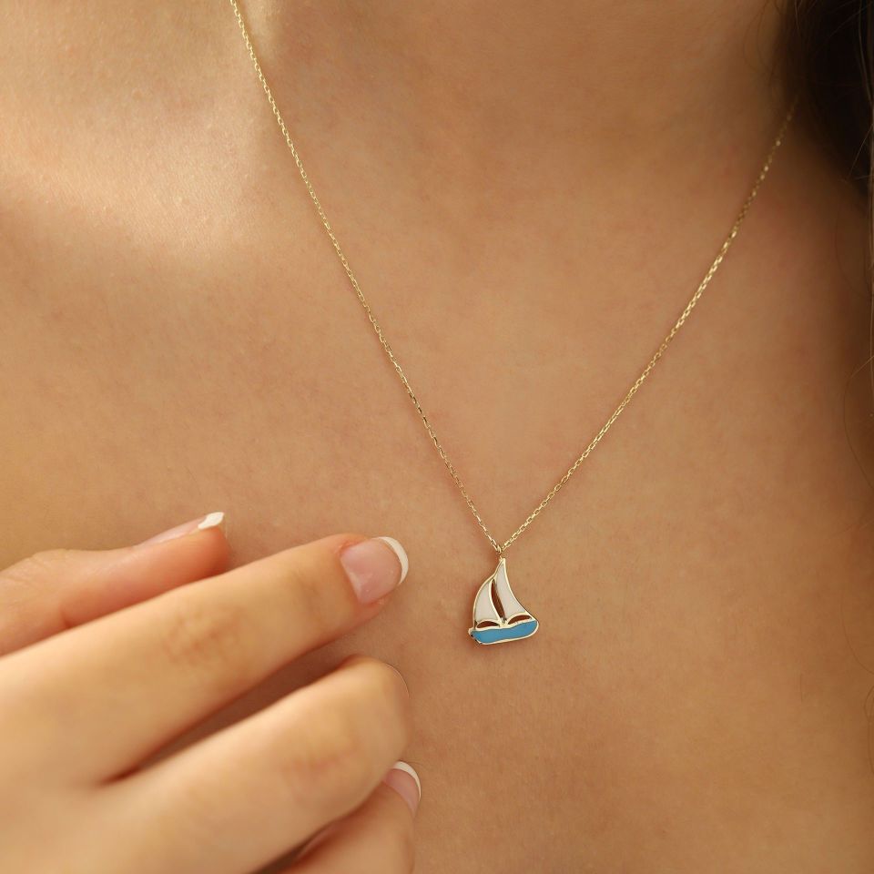 Prenses Pırlanta-14 Ayar Altın Denizci Tekne Altın Kolye Modeli ''45 cm''