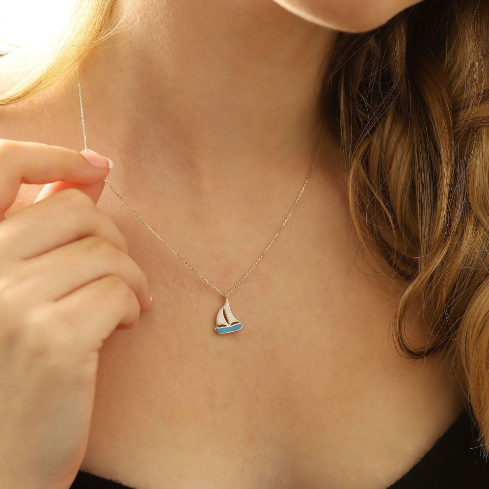 Prenses Pırlanta-14 Ayar Altın Denizci Tekne Altın Kolye Modeli ''45 cm''