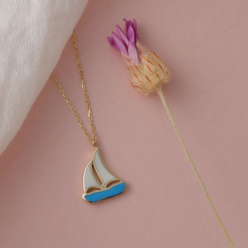 Prenses Pırlanta-14 Ayar Altın Denizci Tekne Altın Kolye Modeli ''45 cm''