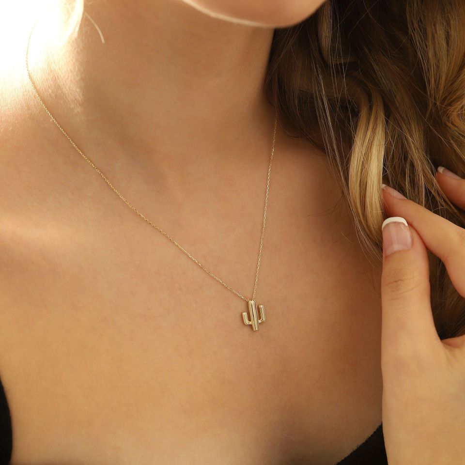 Prenses Pırlanta-14 Ayar Altın Kaktüs Altın Kolye Modeli ''45 cm''