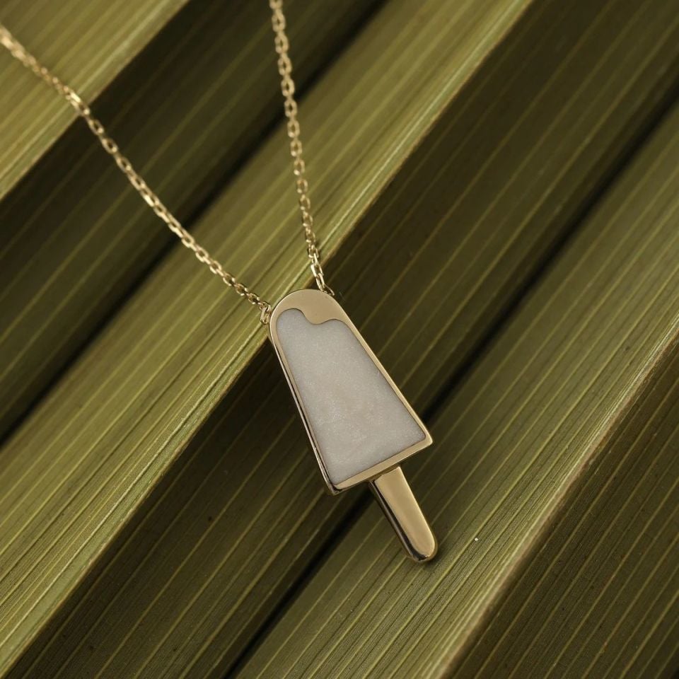 Prenses Pırlanta-14 Ayar Altın Mineli Dondurma Altın Kolye Modeli ''45 cm''