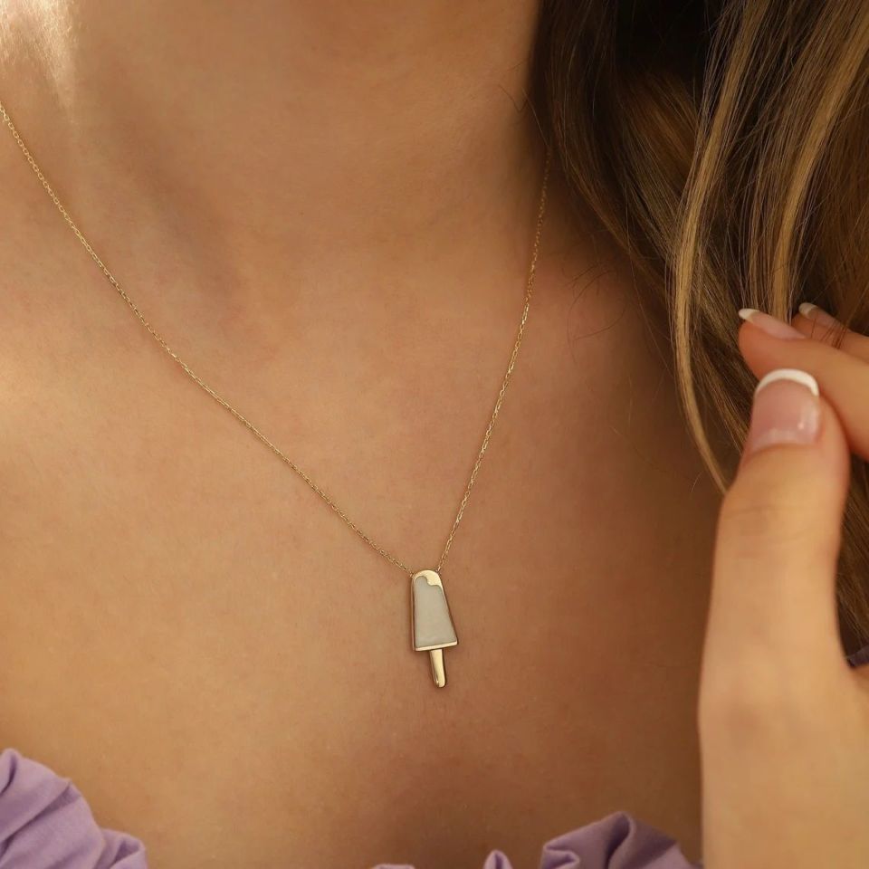 Prenses Pırlanta-14 Ayar Altın Mineli Dondurma Altın Kolye Modeli ''45 cm''