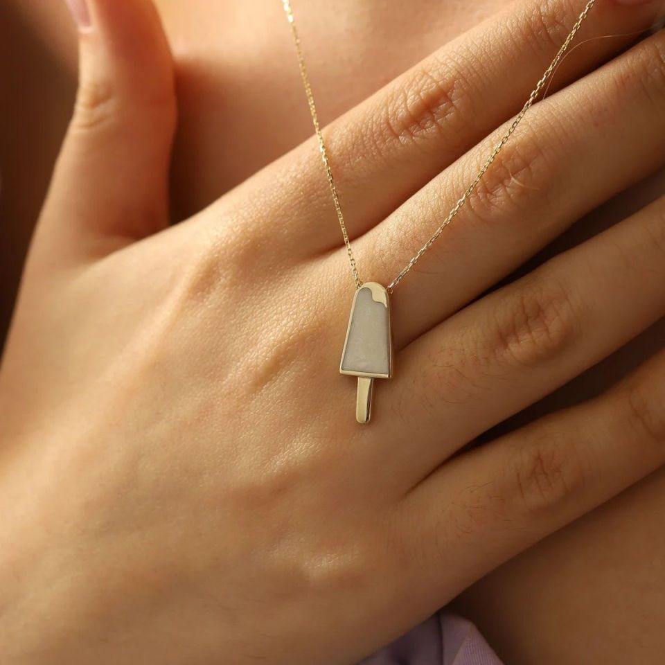 Prenses Pırlanta-14 Ayar Altın Mineli Dondurma Altın Kolye Modeli ''45 cm''