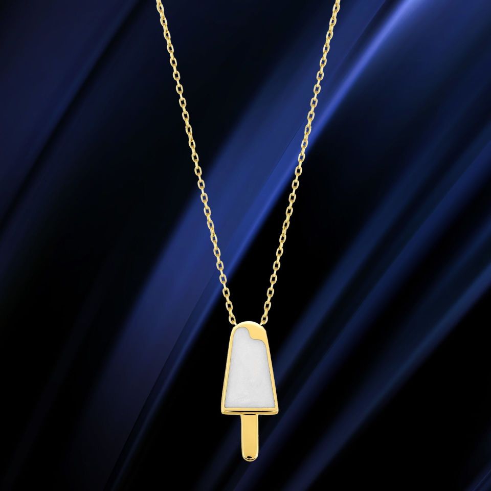 Prenses Pırlanta-14 Ayar Altın Mineli Dondurma Altın Kolye Modeli ''45 cm''