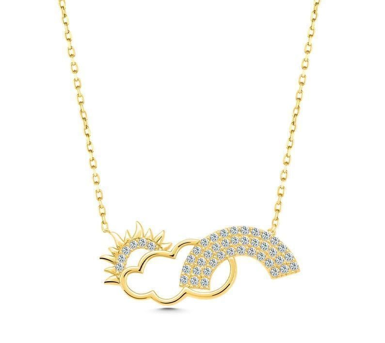 Prenses Pırlanta-14 Ayar Güneş, Bulut, Simge Altın Kolye Modeli ''45 cm''