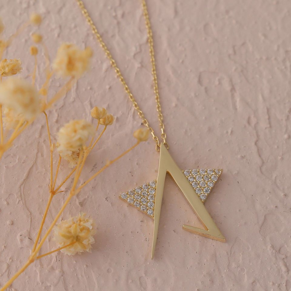 Prenses Pırlanta-14 Ayar Altın Taşlı Star Yıldız Altın Kolye Modeli ''45 cm''