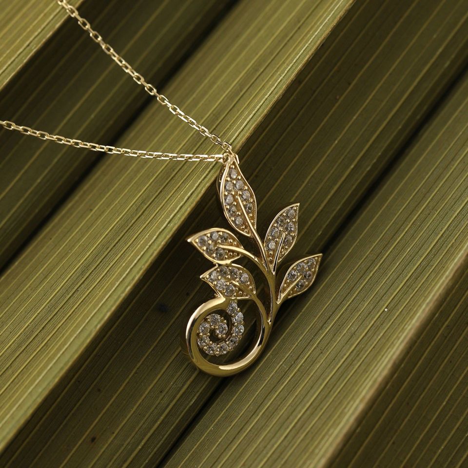 Prenses Pırlanta-14 Ayar Altın Yaprak Desenli Altın Kolye Modeli ''45 cm''