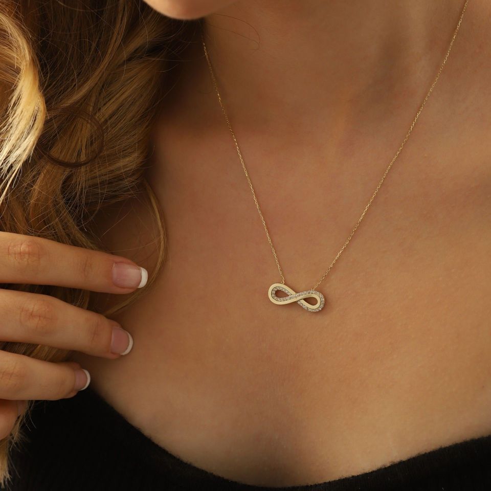 Prenses Pırlanta-14 Ayar Altın Aşk Sonsuzluk Altın Kolye Modeli ''45 cm''