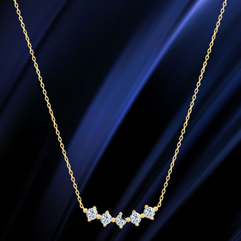 Prenses Pırlanta-14 Ayar Altın Beş Taş Altın Kolye Modeli ''45 cm''