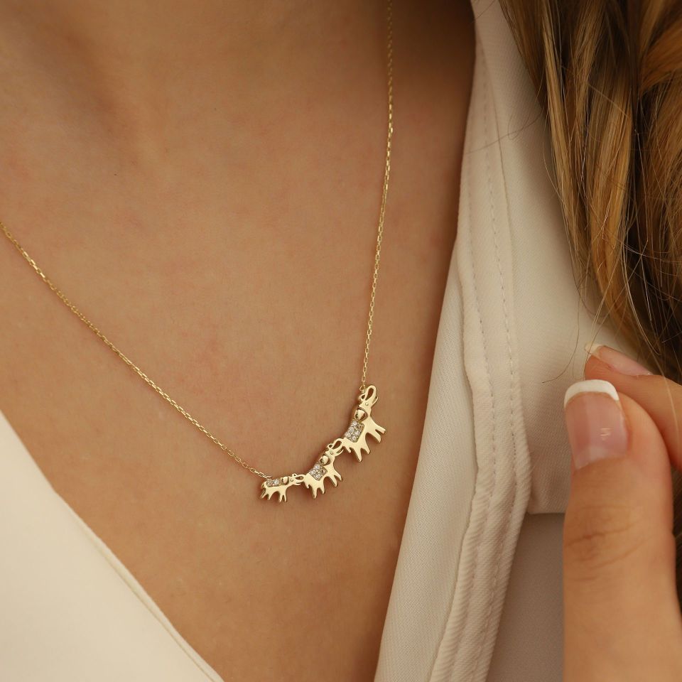 Prenses Pırlanta-14 Ayar Altın Hayvan Figürlü Fil Altın Kolye Modeli ''45 cm''