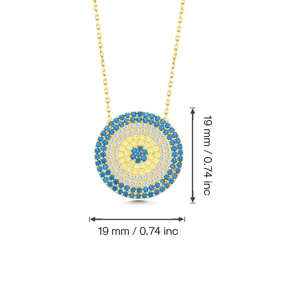 Prenses Pırlanta-14 Ayar Altın Renkli Taşlı Nazar Altın Kolye Modeli ''45 cm''
