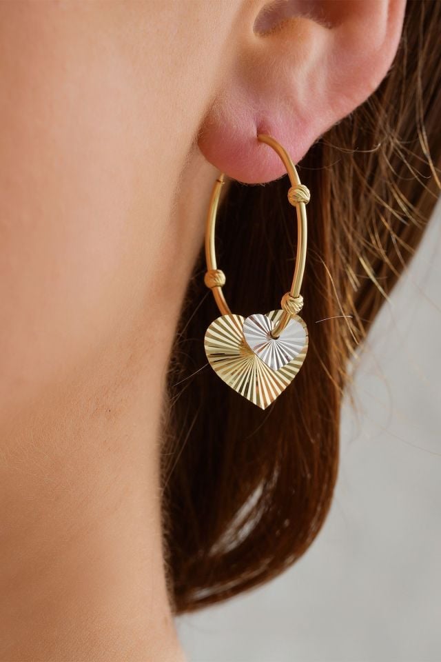 14 Ayar Altın Dorikalı Sallantılı Kalp Küpe